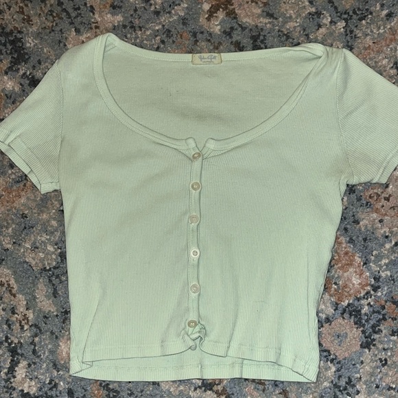 brandy Melville lime, green baby tee with buttons - Picture 1 of 2
